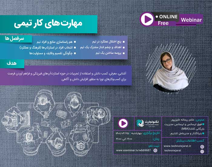 وبینار رایگان مهارت‌های کار تیمی استارت‌آپ‌ها - تکنوتجارت