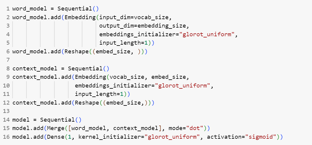 شکل 8: کد پیاده‌سازی شده مدل Skip-gram در TensorFlow.